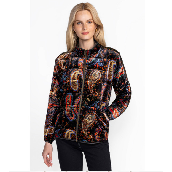 Johnny Was Dolman Quilted Jacket Sezana Paisley Velvet New Sz XS Silk Blend $480 - Picture 1 of 14